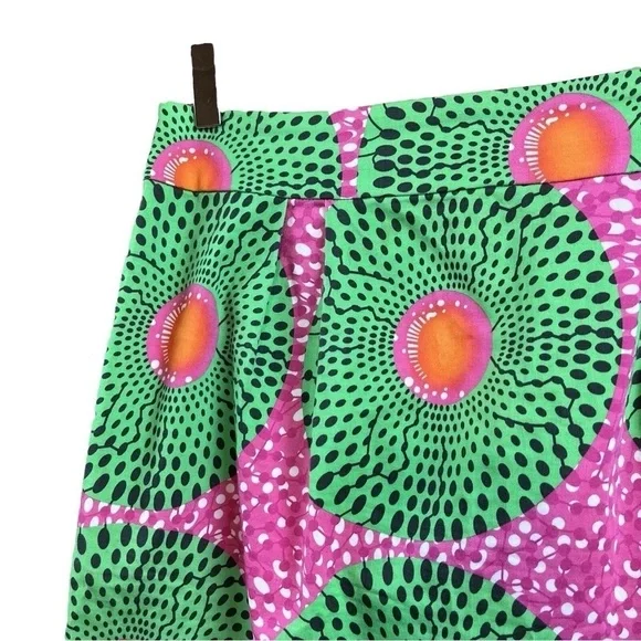 Anthropologie Doreen Mashika Legend & Song Dutch Wax Skirt Pink Green Dot Sz 10